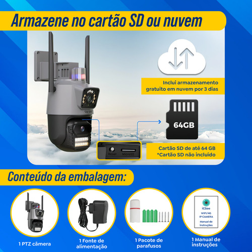 Câmera De Segurança Ip Hw Ptz 2 Lentes Wi-fi Com Sirene, Visão Noturna Colorida, Áudio Bidirecional, Rastreamento Automático E Zoom Digital