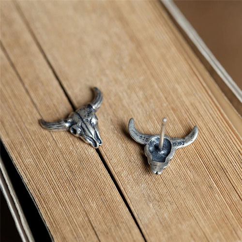 Aretes Calavera Craneo De Toro Bull Hombre Mujer Plata S925