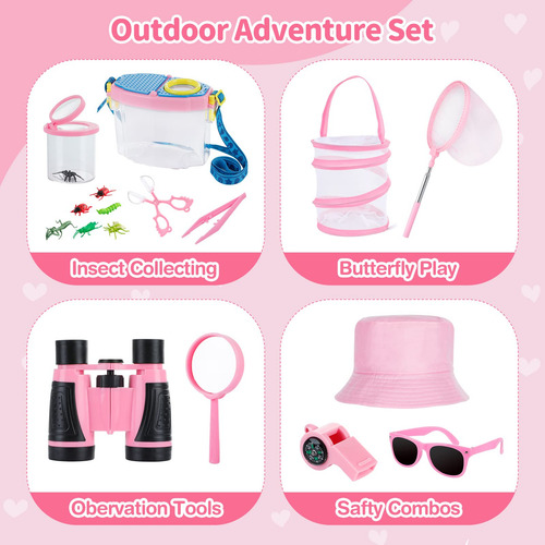 Kit Explorador Para Niños Sombrero, Binocular, Red, Silbato,