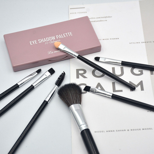 Hd Juego De 7 Brochas De Maquillaje En V, Brocha Negra Para