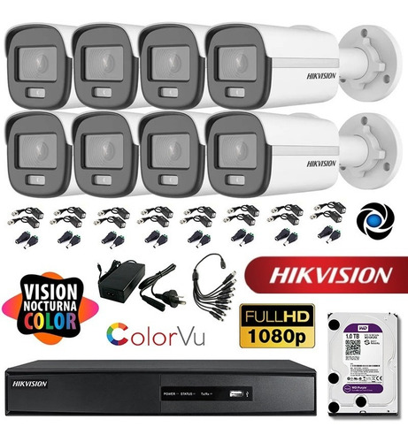 Imagen 4 de 10 de Kit Seguridad Dvr 16ch Hikvision + 8 Camara 2mp Colorvu +1tb