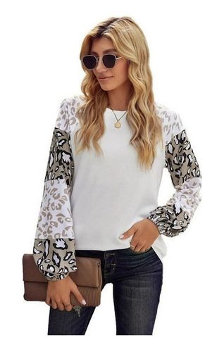 Blusa Para Dama Manga Larga Animal Print Leopardo Moderna