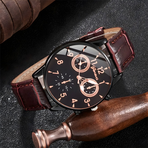 J Set De 4 Piezas De Reloj Y Pulsera De Cuero Pu For Hombre