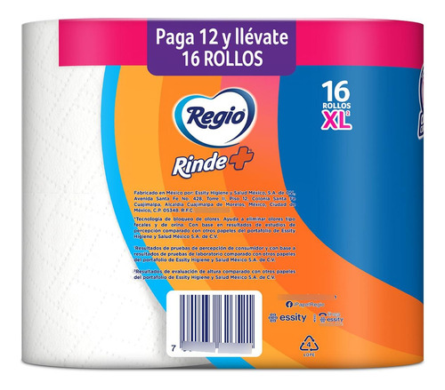 Papel Higiénico Rinde Más 12 Rollos Más 4 Rollos Gratis
