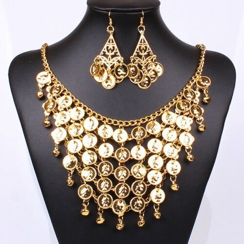 Set Collar Y Aros Odalisca Dorado Metal Disfraz Cotillon