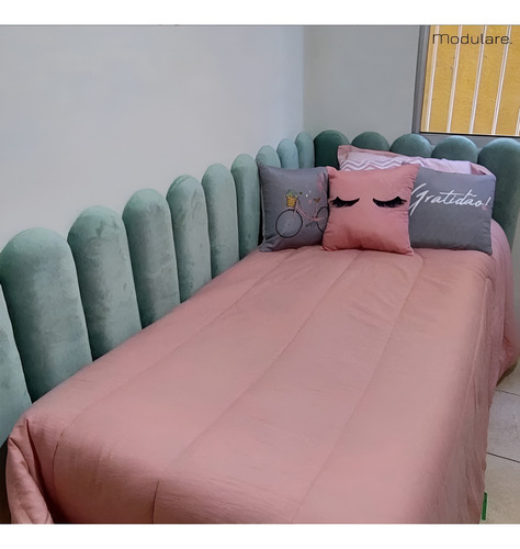 Cabeceira Estofada L Cama Solteiro 45x20cm Nuvem -15 Módulos Cor Verde-claro