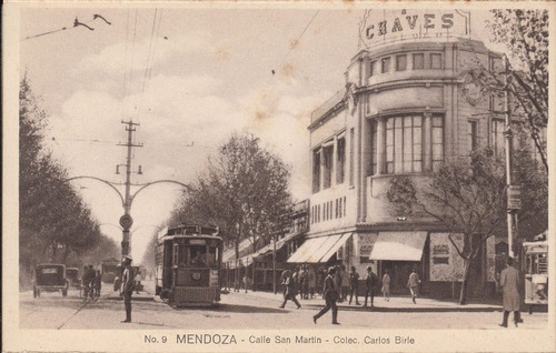 Mendoza Antigua Postal Tranvia En Calle San Martin Argentina