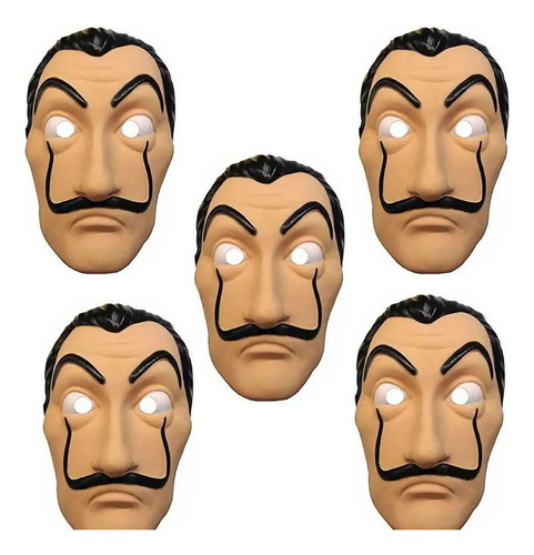 Máscara Plástica Salvador Dali La Casa De Papel - Kit Com 5