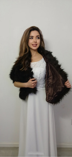 Estola De Piel Suave Fiesta Forrado Dentro Saten Moda Pasion Marrón Oscuro