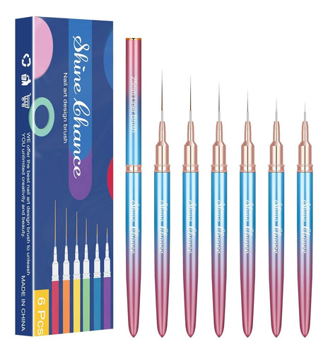 Set X 6 Pinceles Liner De Lujo Para Manicura