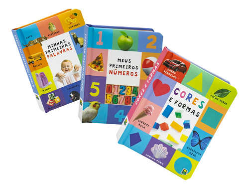 Kit Com 3 Livros Infantil Associação Palavras Números Cores Formas Educativo Capa Dura Para Bebê E Criança