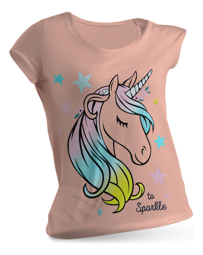 Playera Niña Manga Corta Diseño Unicornio Algodón