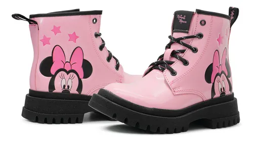Bota Para Niña Minnie Mouse Charol Rosa Suela Chunky Envío gratis