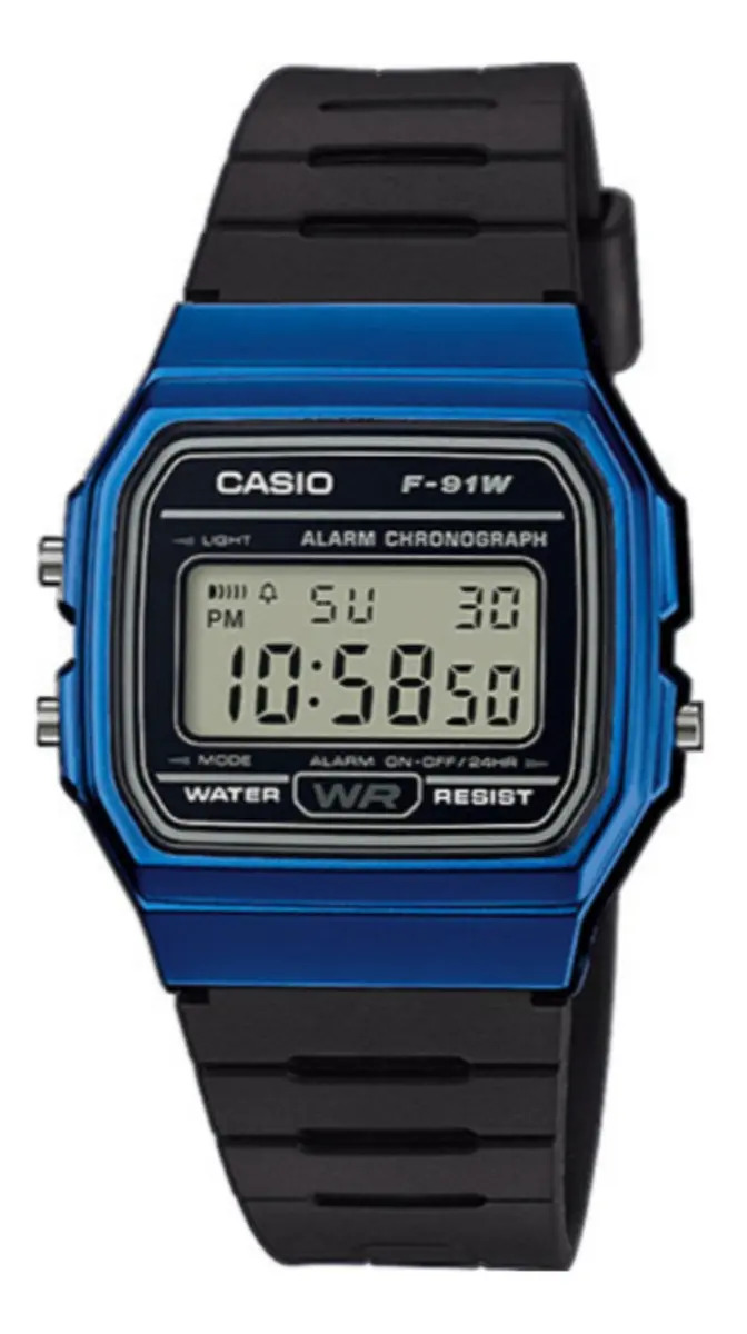 Relógio de pulso Casio Collection F-91WM-2A com corpo azul