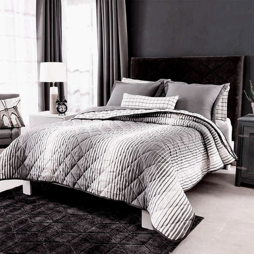 Imagen 3 de 6 de Jgo De Edredon Polanco King Size Gris / Blanco Con Fundas Y Cojin Vianney