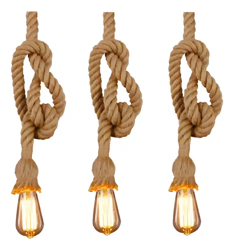 Kit 3 Luminárias Pendentes Edison Corda Retro 1,10 m Voltagem Sta...