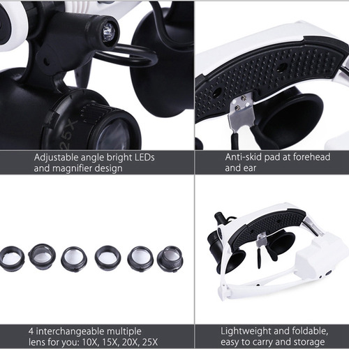 Diadema Con Lupa Led, Linterna Frontal, Microscopio, Joyería