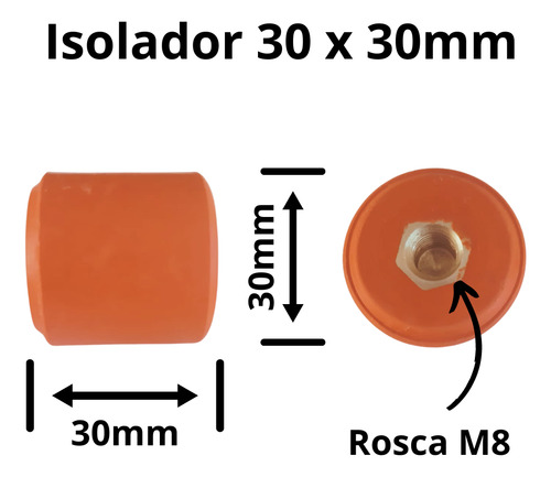 Isolador Epoxi Barramento 30 X 30mm Rosca M8 Kit C/ 5 Peças