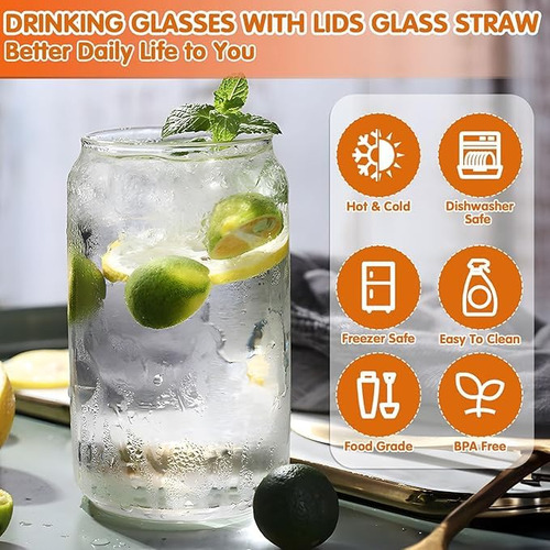 Vasos De Vidrio Con Tapa,vasos Con Forma De Lata De 16 Onzas