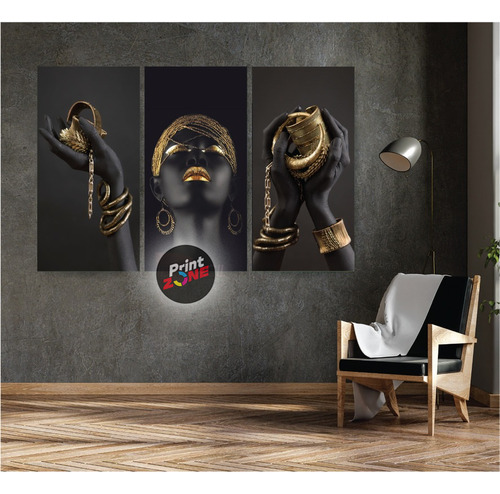 Cuadro Canvas Decora Mujer Africana Dorado Negro 150x100