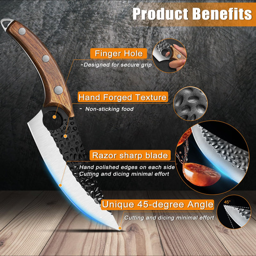 Cuchillo De Carnicero Forjado A Mano Con Funda Alto Carbon