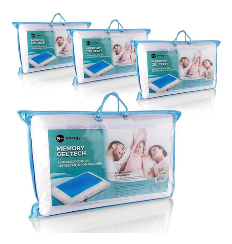 Combo: 4 Almohadas Gel Refrescante Memoria 55 Cm Energy Plus