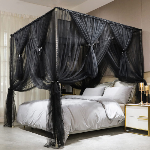 Joyreap - Dosel De Cama De 4 Esquinas Negro, Lujosa, Diseno