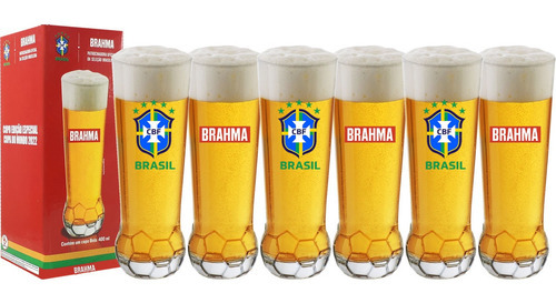 6 Copos Bola Seleção Brasileira Copa Do Mundo Brahma 420ml Cor Transparente