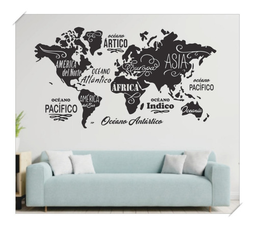 Vinilo Decorativo Mapa Mundial Mapamundi Pared Grande 1.5x80
