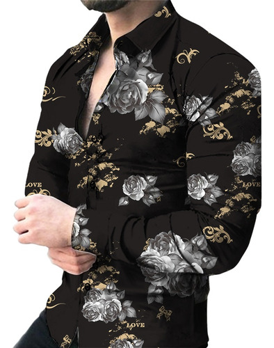 Camisa De Moda Casual De Manga Larga Con Estampado De Rosas