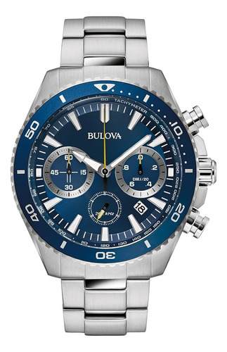 Reloj Bulova Colección Clásicos 98b393 Para Caballero Color de la correa Plateado Color del bisel Azul Color del fondo Azul