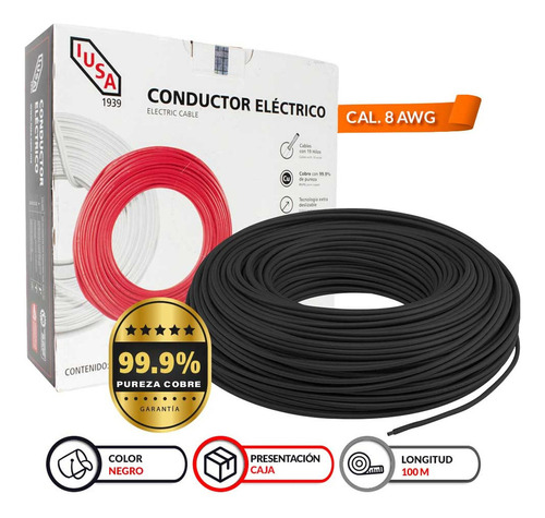 Cable Thw-ls/thhw-ls Ce Rohs 8 Awg En Caja Color Negro