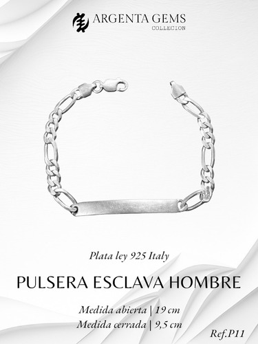 Pulsera Esclava Hombre - Plata Ley 925 Italy