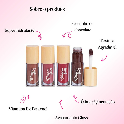 Cream Tint Choco Fun Fenzza Gloss Batom Líquido 4 Cores Camafeu