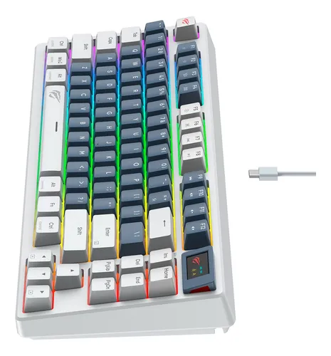 Teclado Mecánico Havit Kb884l Blanco Rgb, Con Pantalla Pro +