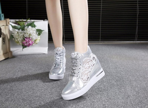 Zapatillas De Plataforma De Cuña De Mujer Zapatos Con Cordon