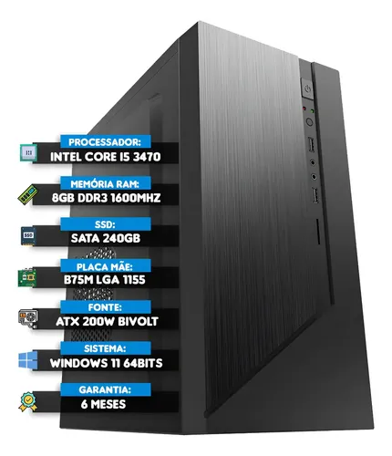 Computador Intel Core i5 3570 8GB RAM 256GB SSD Windows 11 Bivolt