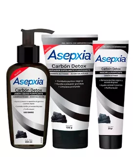 Asepxia Carbón Detox Jabón Líquido+ Exfoliante+mascarilla