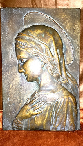 Virgen Maria Bronce Macizo 30 Cm Bajo Relieve Antiguo 