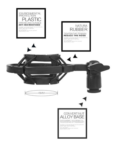 Imagen 6 de 10 de Shock Mount Standard Para Microfono Condenser Plastico