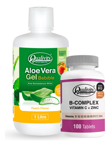B Complex Vitamina B, Zinc + Aloe Vera Bebible 1l Qualivits Sabor Durazno