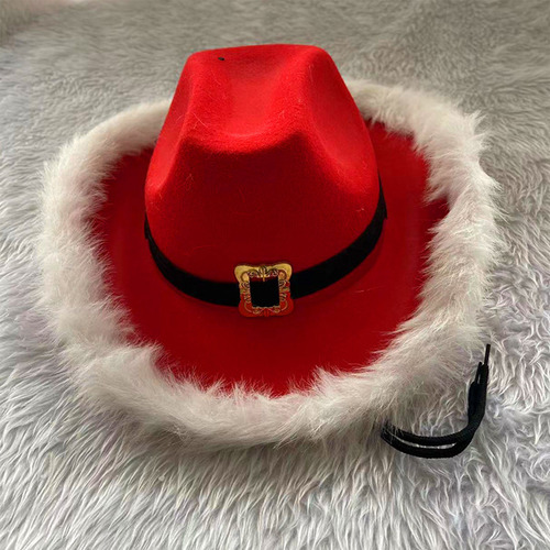 Sombrero De Vaquero Rojo Con Plumas De Decoración Navideña C