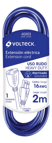 Extensión D Uso Rudo Aterrizada 2 M Calibre 16 Volteck 40203