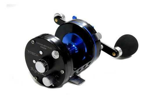 Reel Rotativo Tech Long Casting 5000 Lance Costa Surfcasting Color Negro con Azul Lado de la manija Derecho