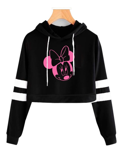 Hoodies Corto Negro De Mujer, Minnie Mouse