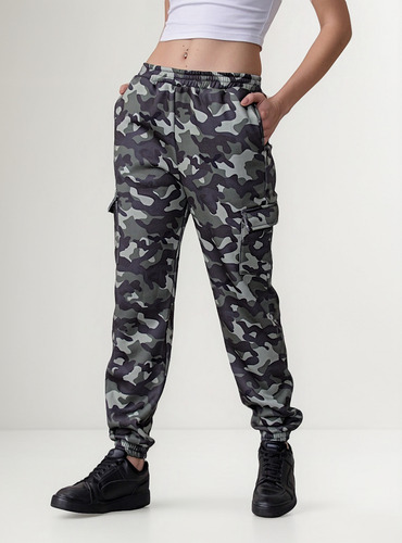Pantalon Jogging Cargo Camuflado Frisado Mujer Myg Camuflado 3