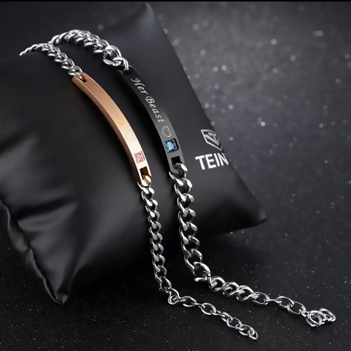 Pulseras Parejas Novios Enamorados Rey Reina Acero Inoxidabl Color Plateado Largo 21 Cm