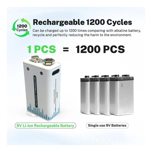 Pilas Recargable 9v 1000mah Usb