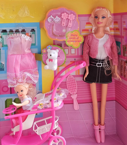 Imagen 2 de 3 de Muñeca Con Bebé Juguetes Niñas Incluye Accesorios