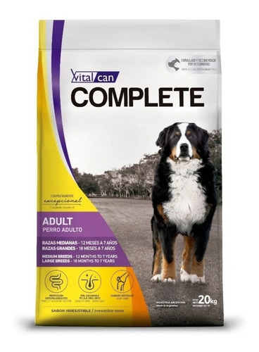 Imagen 1 de 1 de Alimento Vitalcan Complete para perro adulto de raza mediana y grande sabor carne en bolsa de 20 kg